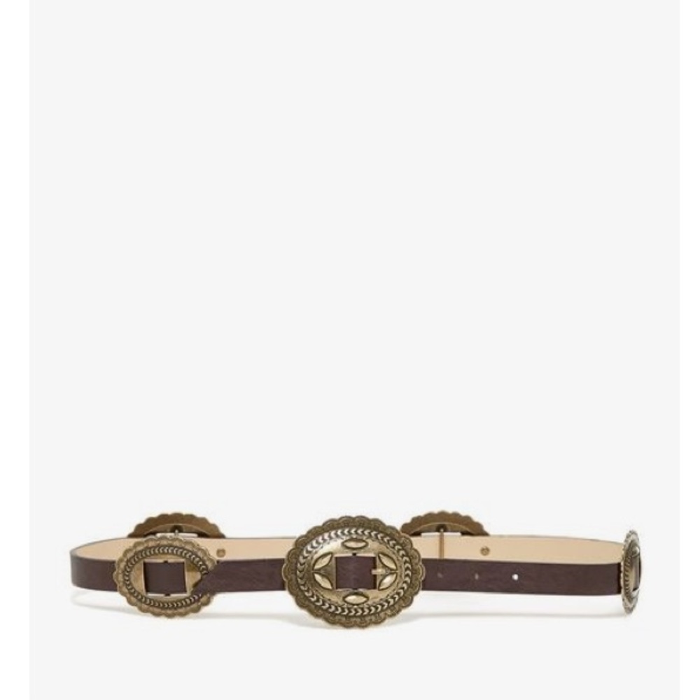 Dark Brown western Boho Festival Chic Belt with Gold Buckles S/M